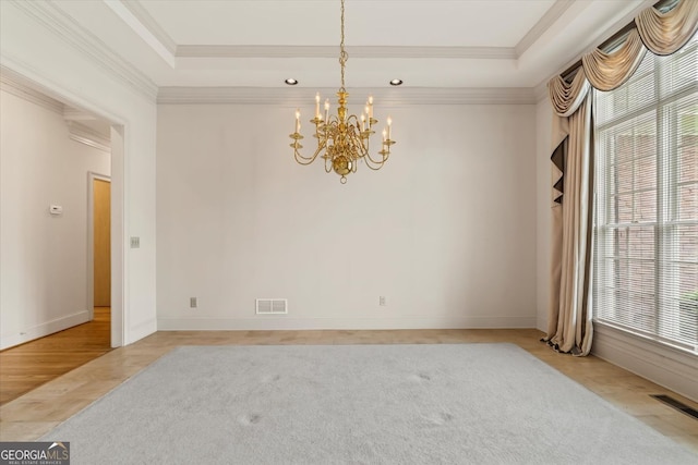 5510 Conway Dr, Marietta, GA 30068 - unfurnished dining area featuring a chandelier, a healthy amount of sunlight, and a raised ceiling