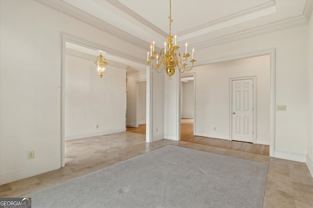 5510 Conway Dr, Marietta, GA 30068 - unfurnished dining area featuring crown molding, baseboards, and a chandelier