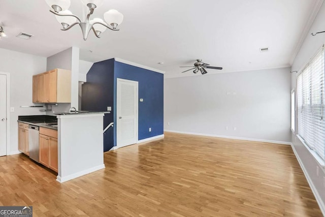 unfurnished room featuring baseboards, a ceiling fan, and wood finished floors