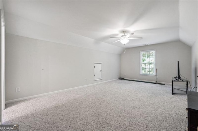 7045 Mountain Xing, Cumming, GA 30041 - additional living space with baseboards, vaulted ceiling, carpet flooring, and ceiling fan