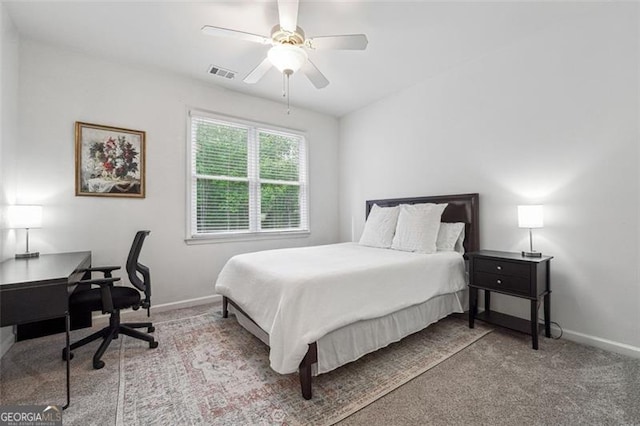 7045 Mountain Xing, Cumming, GA 30041 - bedroom with baseboards, visible vents, carpet flooring, and ceiling fan