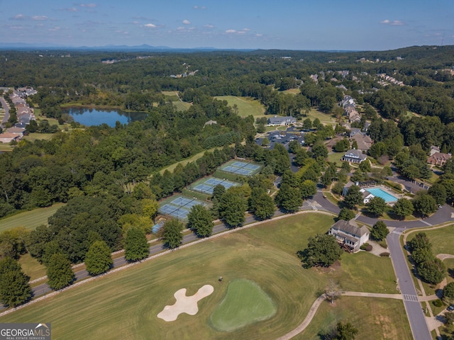 7045 Mountain Xing, Cumming, GA 30041 - birds eye view of property with a forest view, a water view, and golf course view
