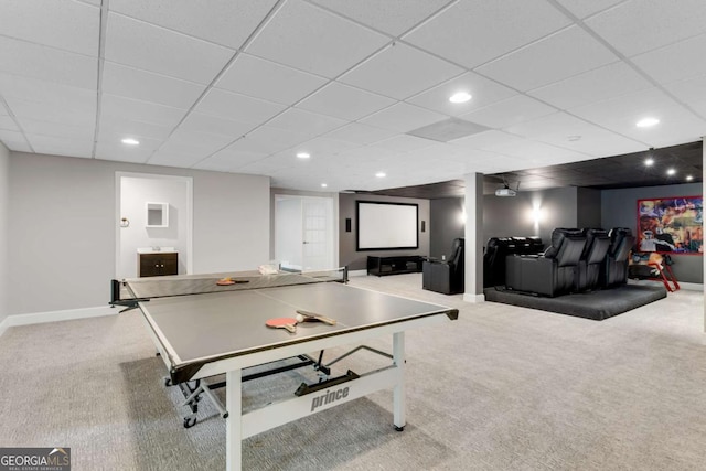 1400 Squire Ln, Cumming, GA 30041 - rec room with recessed lighting, carpet floors, baseboards, and a paneled ceiling