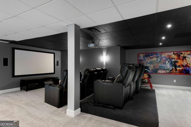 1400 Squire Ln, Cumming, GA 30041 - home theater with carpet floors, visible vents, a drop ceiling, and baseboards