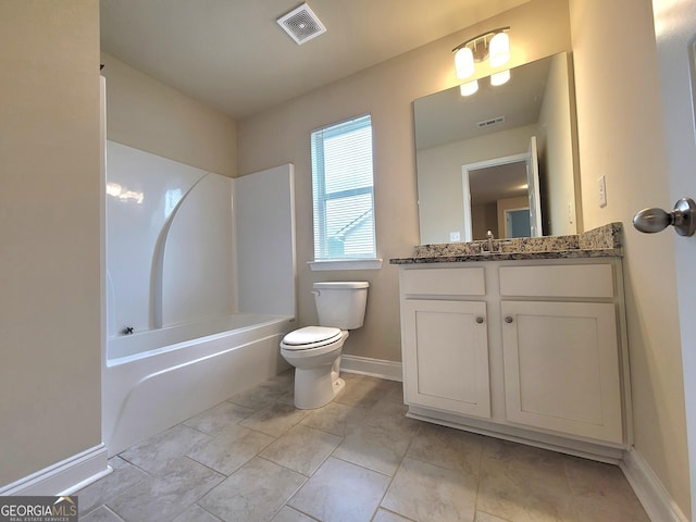 bathroom featuring visible vents, toilet, and baseboards