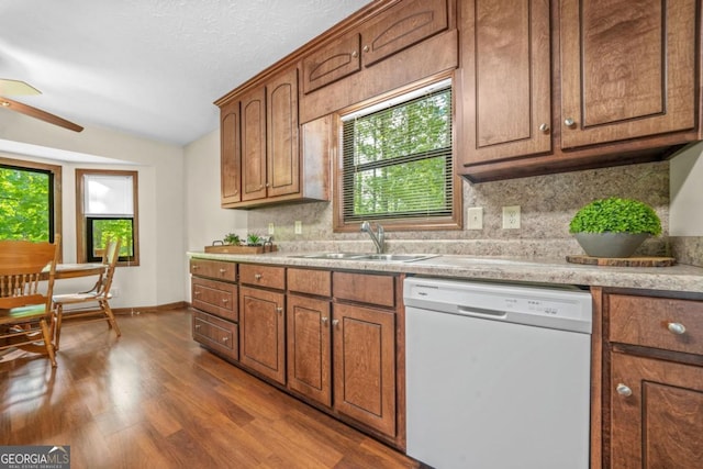 kitchen with dishwasher, a healthy amount of sunlight, a sink, and light countertops