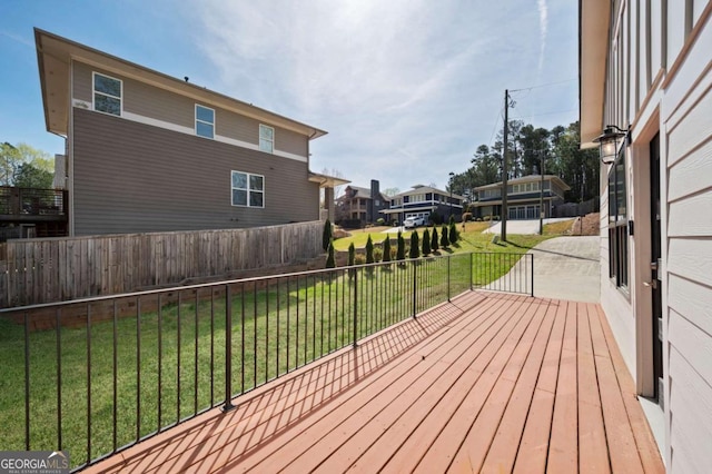 deck with fence and a lawn