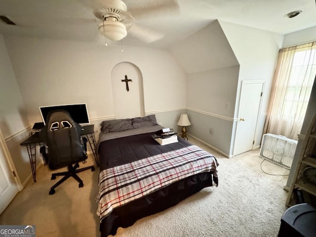 357 Douglas Hwy, Ocilla, GA 31774 - bedroom with ceiling fan, baseboards, lofted ceiling, and carpet flooring