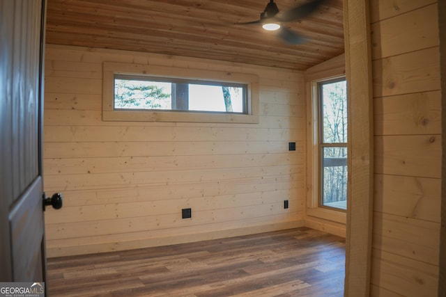 12 Mountain Creek Rd, Blue Ridge, GA 30513 - spare room featuring wood ceiling, ceiling fan, wood walls, and dark wood-type flooring