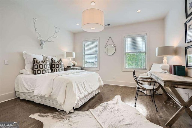 1059 Antioch Dr, Brookhaven, GA 30319 - bedroom featuring dark wood-style flooring, baseboards, visible vents, and recessed lighting