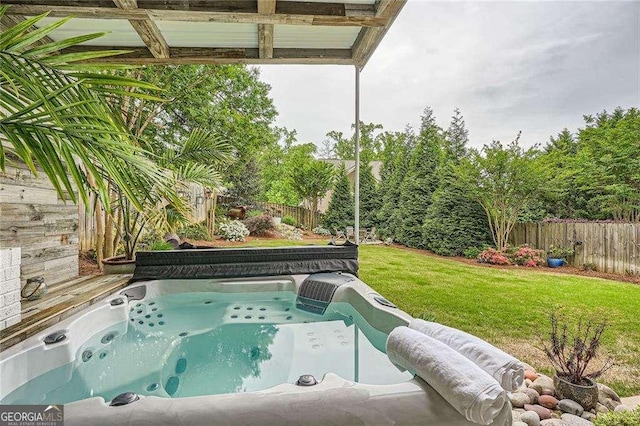 1059 Antioch Dr, Brookhaven, GA 30319 - view of patio featuring an outdoor hot tub and a fenced backyard
