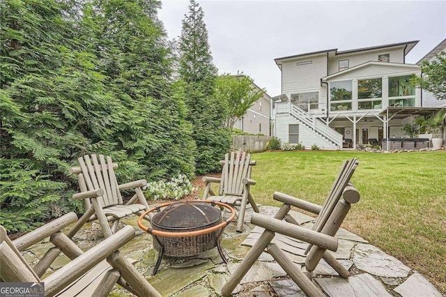 1059 Antioch Dr, Brookhaven, GA 30319 - exterior space featuring stairs, a fire pit, and fence
