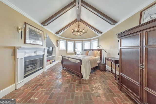 988 Hunters Rdg, Jasper, GA 30143 - bedroom featuring baseboards, a chandelier, and brick floor