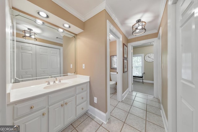 988 Hunters Rdg, Jasper, GA 30143 - bathroom featuring tile patterned flooring, ornamental molding, vanity, toilet, and baseboards