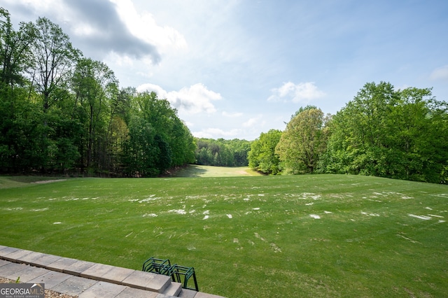 view of yard with a wooded view