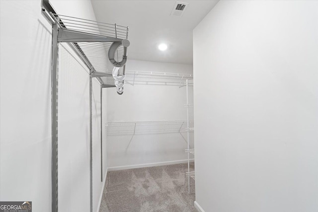 walk in closet with carpet