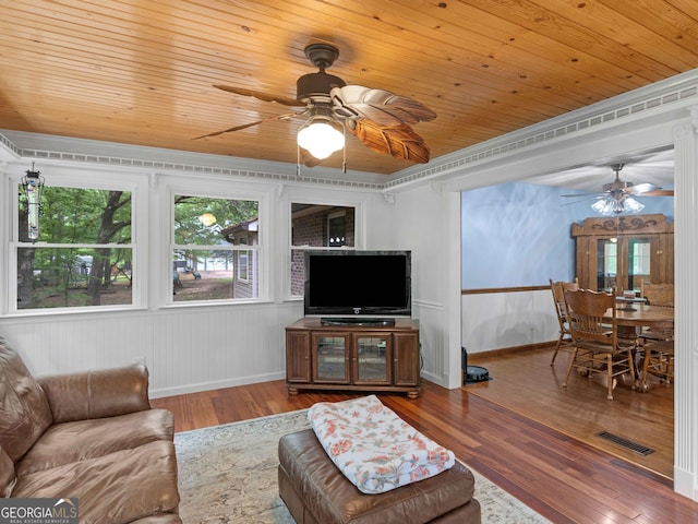930 Singley Dr, Locust Grove, GA 30248 - living room with hardwood / wood-style flooring, a healthy amount of sunlight, wooden ceiling, and ceiling fan