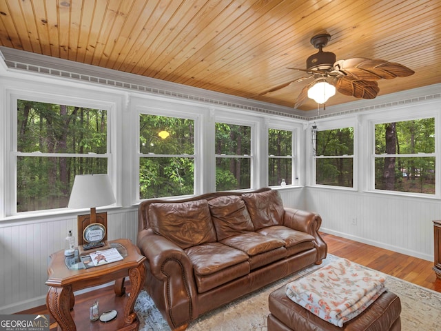 930 Singley Dr, Locust Grove, GA 30248 - living area featuring wood ceiling, hardwood / wood-style flooring, baseboards, and a ceiling fan