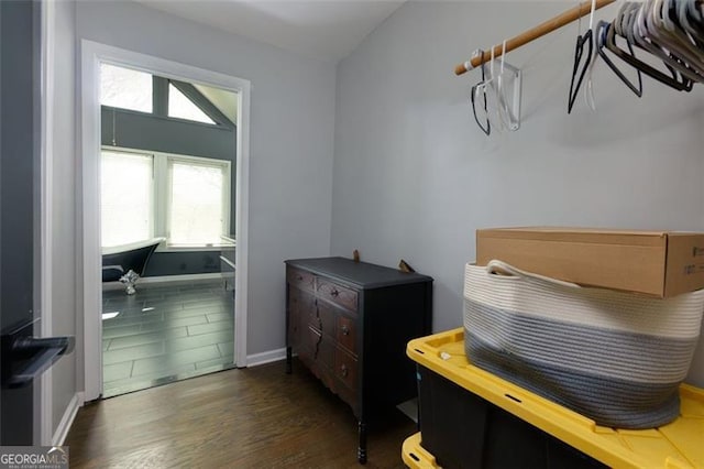 225 Nacoochee Dr, Woodstock, GA 30188 - interior space with baseboards and dark wood-style flooring