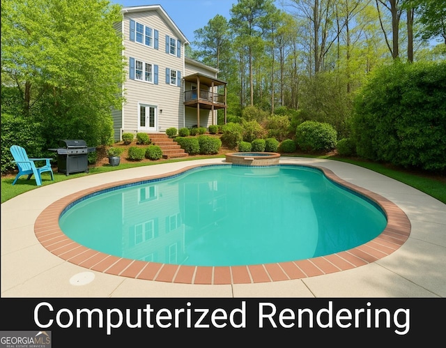 225 Nacoochee Dr, Woodstock, GA 30188 - view of swimming pool with grilling area, french doors, and a pool with connected hot tub
