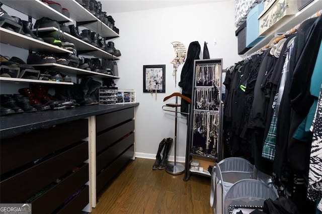 225 Nacoochee Dr, Woodstock, GA 30188 - walk in closet with dark wood-type flooring