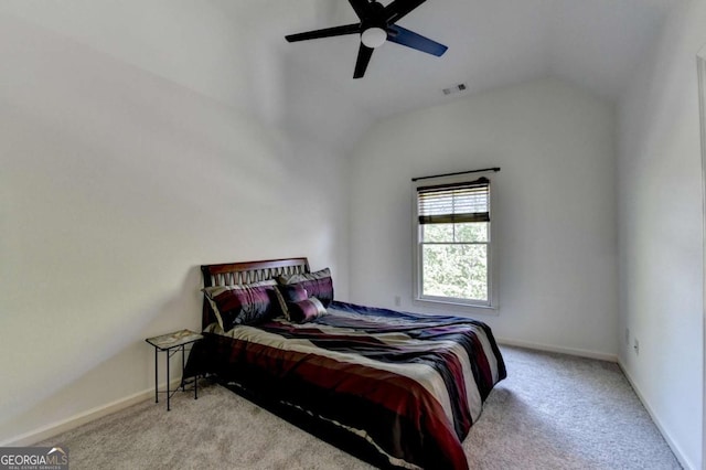 2725 Monet Dr, Cumming, GA 30041 - carpeted bedroom with a ceiling fan, baseboards, visible vents, and vaulted ceiling
