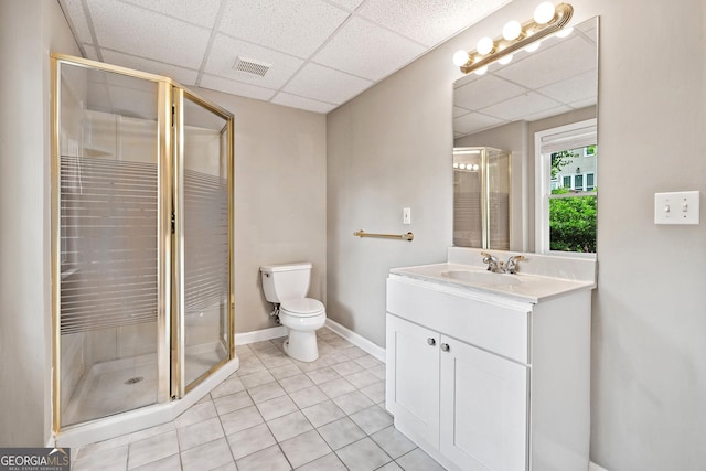 515 Old Chartwell Xing, Alpharetta, GA 30022 - full bathroom featuring toilet, tile patterned floors, a drop ceiling, visible vents, and a stall shower