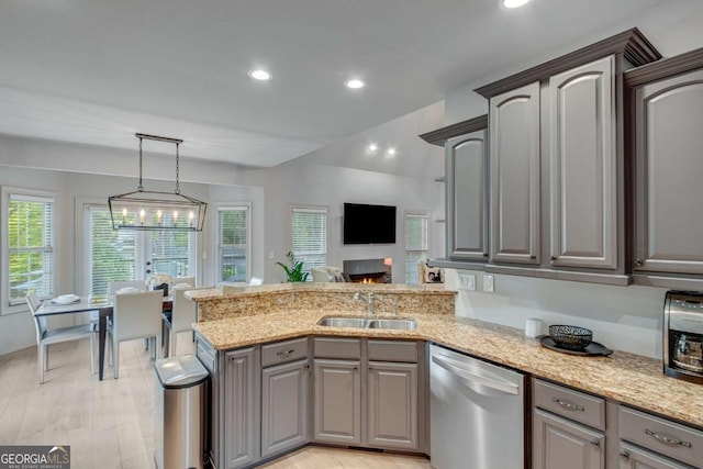 200 Piedmont Ave, Gainesville, GA 30501 - kitchen featuring dishwasher, gray cabinets, a sink, and recessed lighting