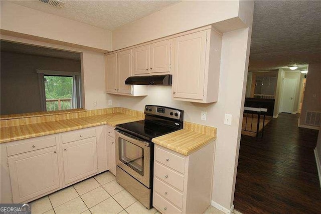 3540 Tarragon Dr, Decatur, GA 30034 - kitchen featuring light countertops, a textured ceiling, electric range, and under cabinet range hood
