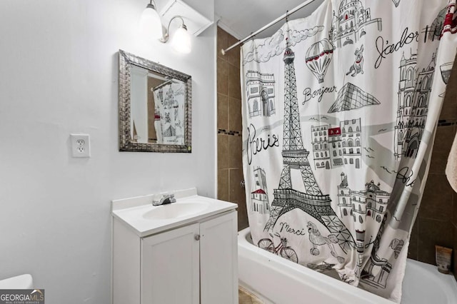 3999 Wabash Ln, Ellenwood, GA 30294 - bathroom featuring shower / bath combo and vanity