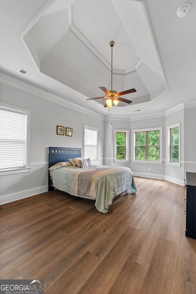 279 Sturry Dr, Mcdonough, GA 30252 - bedroom featuring wood finished floors, visible vents, a raised ceiling, and multiple windows