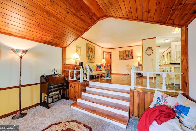 63 Eagle Chase Cir, Dillard, GA 30537 - stairway with carpet and wooden ceiling