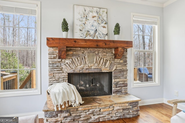 108 Turnberry Trce, Sharpsburg, GA 30277 - detailed view of wood finished floors, a fireplace, and ornamental molding