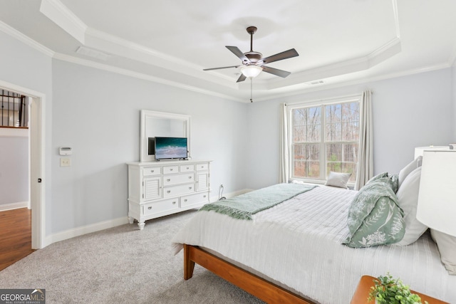 108 Turnberry Trce, Sharpsburg, GA 30277 - bedroom with a raised ceiling, ornamental molding, carpet flooring, and ceiling fan