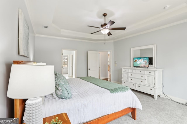 108 Turnberry Trce, Sharpsburg, GA 30277 - carpeted bedroom with a tray ceiling, crown molding, and a ceiling fan