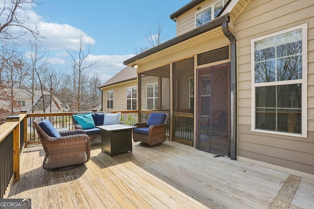 108 Turnberry Trce, Sharpsburg, GA 30277 - wooden deck featuring an outdoor living space and a sunroom