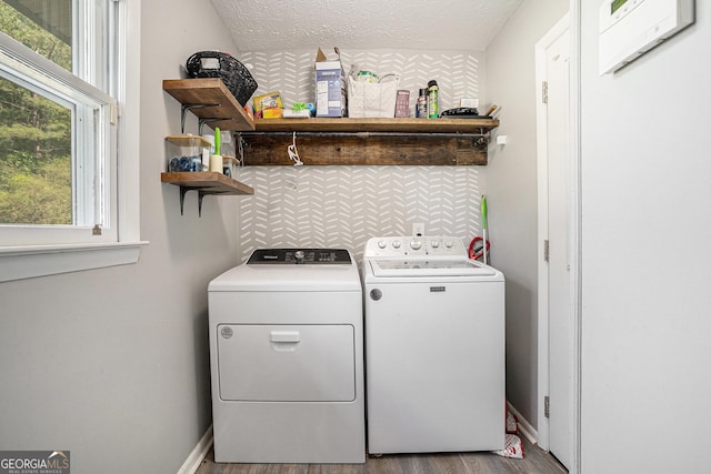 205 Tamea Trl, Covington, GA 30014 - laundry area with independent washer and dryer, wood finished floors, a textured ceiling, and baseboards