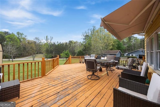 255 Deer Run Rd, Ellenwood, GA 30294 - deck featuring outdoor dining area and a yard