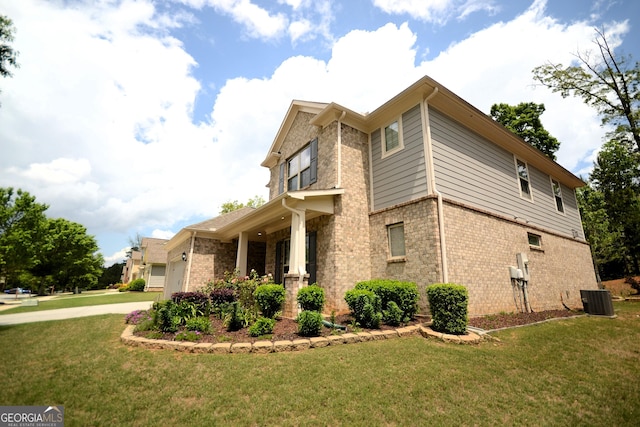 1142 Terrasol Rdg SW, Lilburn, GA 30047 - view of side of home featuring central air condition unit, brick siding, and a lawn