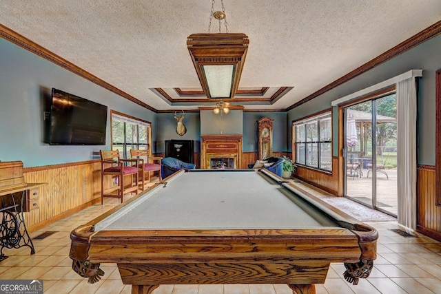 171 Wynn Dr, Hampton, GA 30228 - rec room featuring light tile patterned floors, a wainscoted wall, a textured ceiling, and pool table