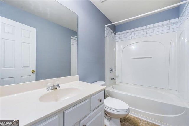 3366 Thornbridge Dr, Powder Springs, GA 30127 - bathroom with vanity, tile patterned flooring, bathtub / shower combination, and toilet