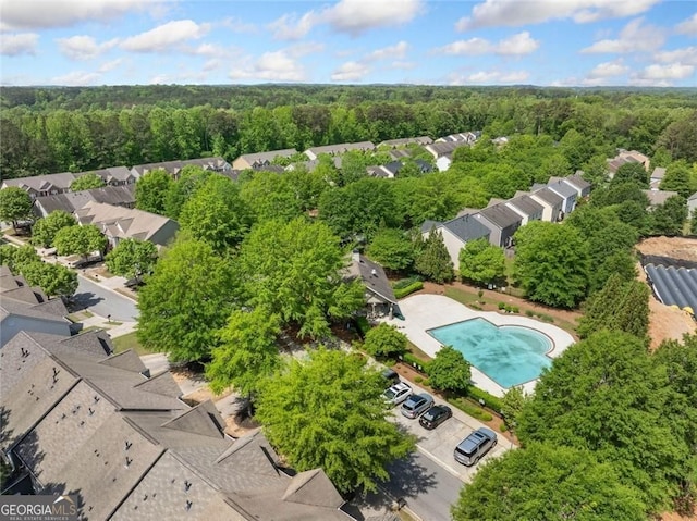 3366 Thornbridge Dr, Powder Springs, GA 30127 - birds eye view of property with a residential view and a forest view