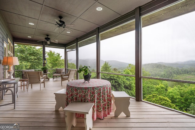 295 Goble Gap Rd, Clayton, GA 30525 - sunroom / solarium featuring a ceiling fan and a mountain view