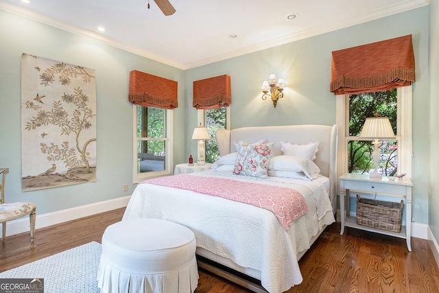 295 Goble Gap Rd, Clayton, GA 30525 - bedroom with ornamental molding, wood finished floors, a ceiling fan, and recessed lighting
