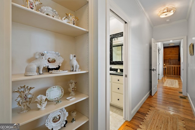 295 Goble Gap Rd, Clayton, GA 30525 - hallway featuring ornamental molding and light wood finished floors