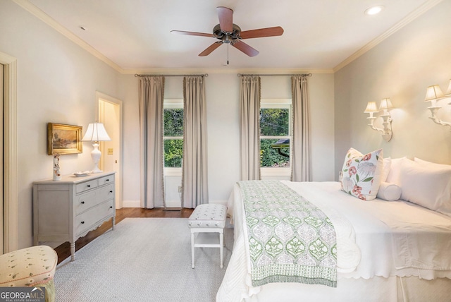 295 Goble Gap Rd, Clayton, GA 30525 - bedroom featuring wood finished floors, ornamental molding, recessed lighting, and a ceiling fan