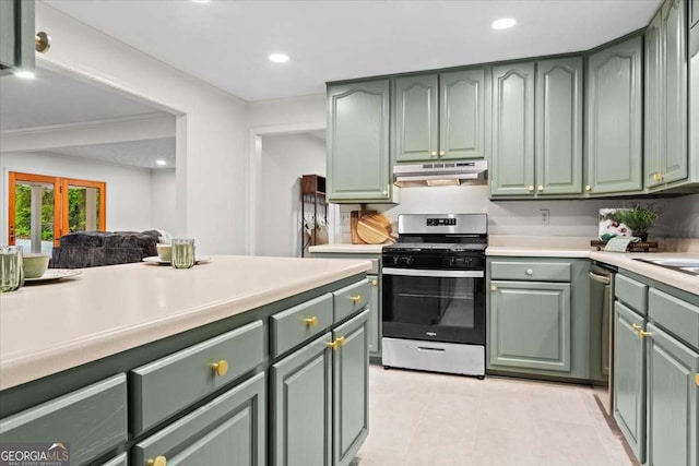 5766 Macland Rd, Powder Springs, GA 30127 - kitchen featuring stainless steel appliances, green cabinets, and recessed lighting
