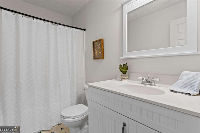 5766 Macland Rd, Powder Springs, GA 30127 - full bathroom featuring vanity, a textured ceiling, and a shower with curtain
