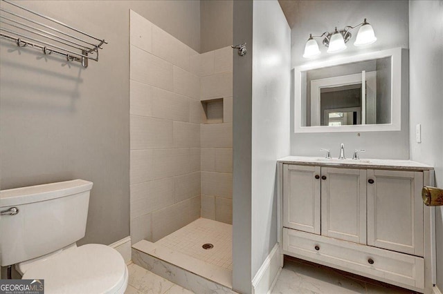 19 Mcdonough St, Hampton, GA 30228 - full bath with toilet, a tile shower, marble finish floor, and baseboards