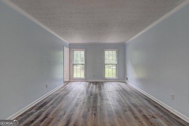 5621 Wildwood Trl, Lithonia, GA 30038 - unfurnished room featuring baseboards, a textured ceiling, dark wood-style floors, and ornamental molding